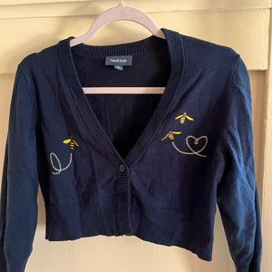 Modcloth cropped navy cardigan with bees